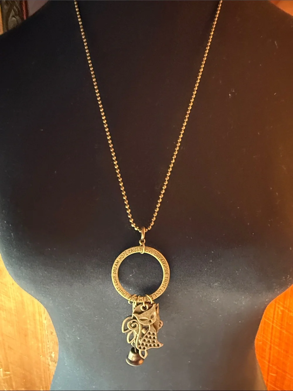 bronze charming cat 26” necklace